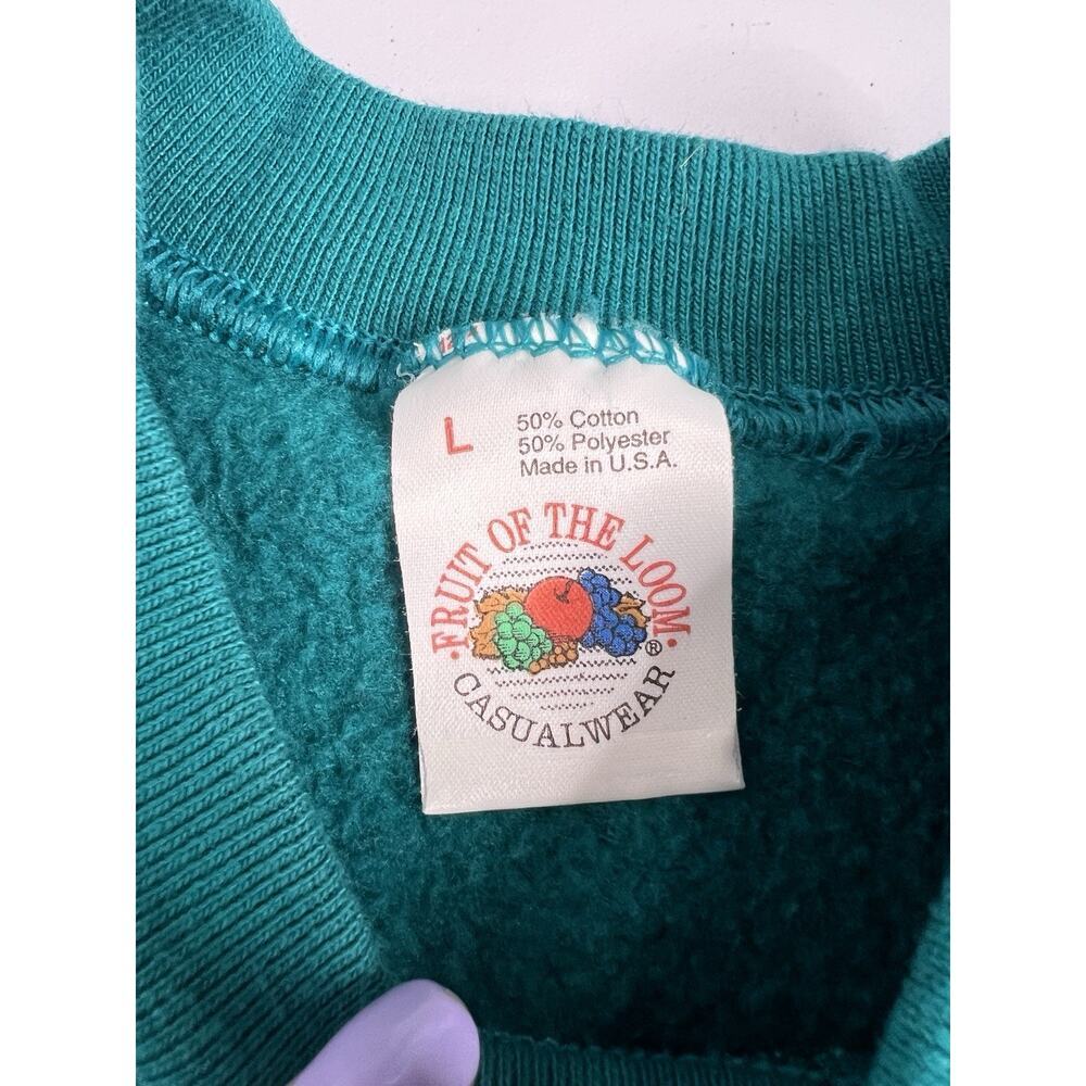 Vintage Fruit Of The Loom Crewneck Green USA Women’s Size Large Grannycore - Picture 5 of 8